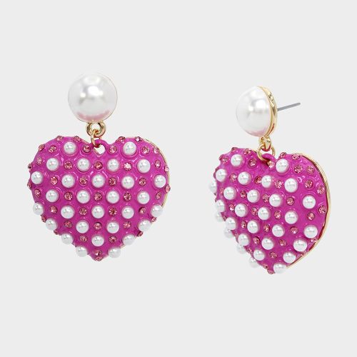 THINK PINK PEARL HEART DROP EARIRNGS FUCHSIA - JEWELRY - Betsey Johnson