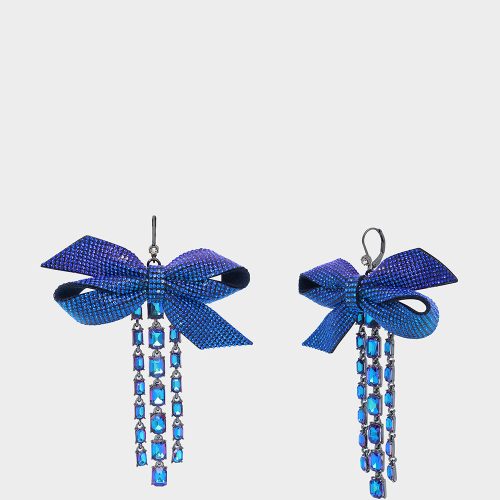 BLUE BOWS STONE BOW DROP EARRINGS BLUE - JEWELRY - Betsey Johnson