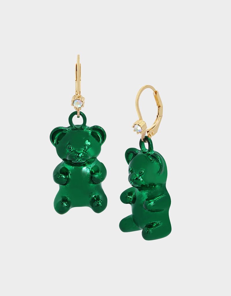 SUGAR RUSH BEAR HOOK EARRINGS GREEN - JEWELRY - Betsey Johnson