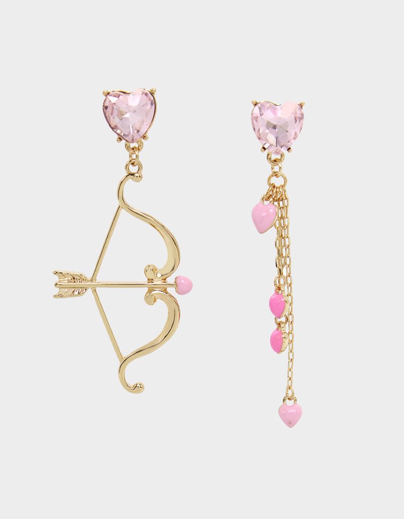 THINK PINK HEART ARROW MISMATCH LINEAR EARRINGS LIGHT PINK - JEWELRY - Betsey Johnson