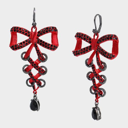 RED BOWS CORSET CHANDELIER EARRINGS RED - JEWELRY - Betsey Johnson