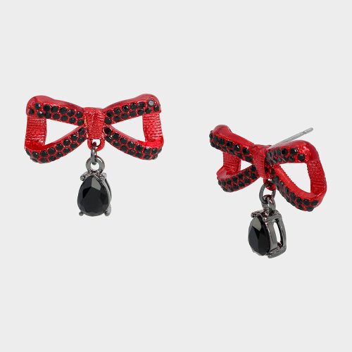 RED BOWS BOW STONE DROP EARRINGS RED - JEWELRY - Betsey Johnson