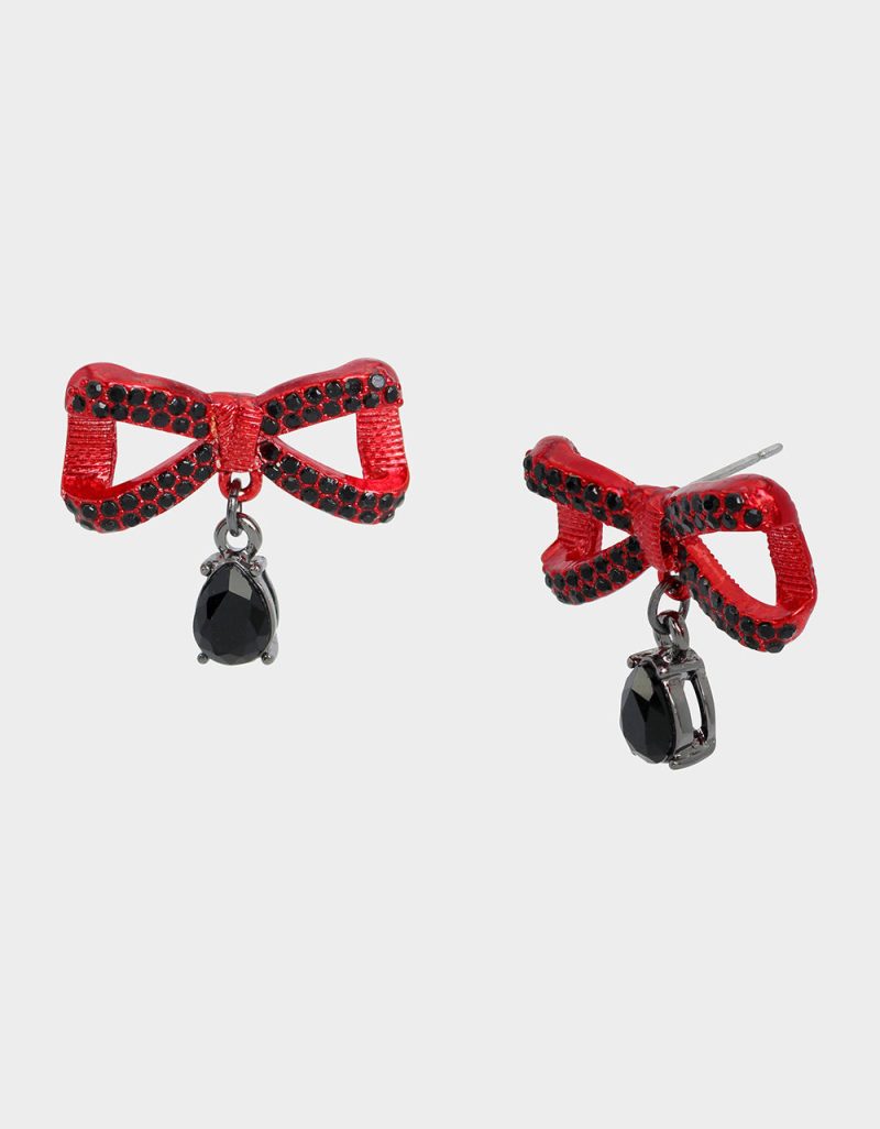 RED BOWS BOW STONE DROP EARRINGS RED - JEWELRY - Betsey Johnson