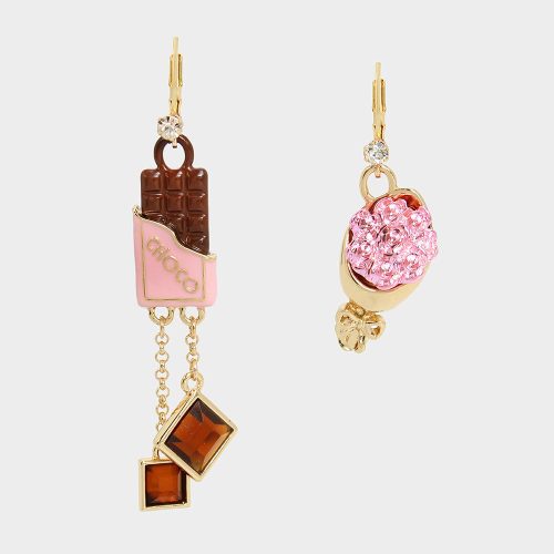 SWEETHEART SWOON CHOCOLATE ROSE MISMATCH EARRINGS PINK - JEWELRY - Betsey Johnson