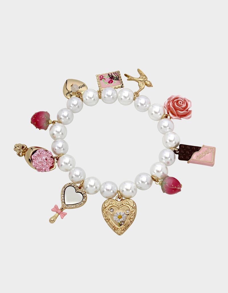 SWEETHEART SWOON SWEETHEART CHARM STRETCH BRACELET PINK - JEWELRY - Betsey Johnson