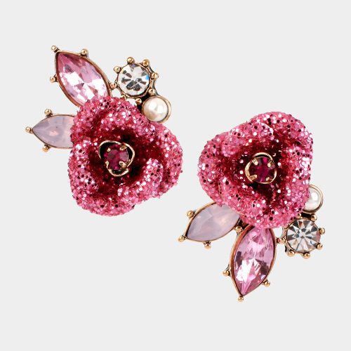 BETSEYS PINK ROSE STUDS PINK - JEWELRY - Betsey Johnson