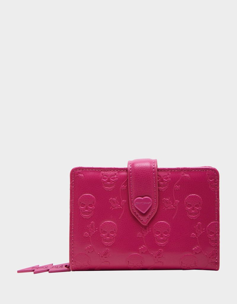 SKULLS & ROSES WALLET HOT PINK - HANDBAGS - Betsey Johnson