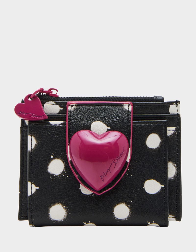 HEART BIFOLD WALLET BLACK PINK - HANDBAGS - Betsey Johnson