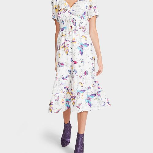 BUTTERFLY DANCE MIDI DRESS WHITE - APPAREL - Betsey Johnson