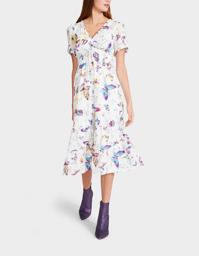 BUTTERFLY DANCE MIDI DRESS WHITE - APPAREL - Betsey Johnson