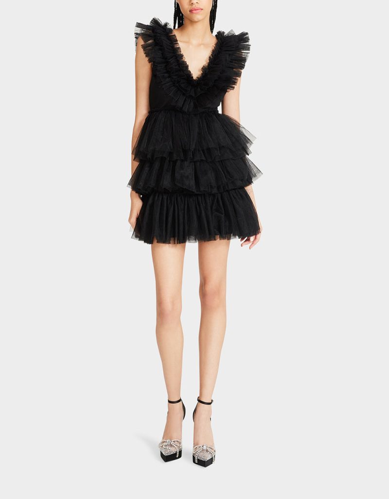 BETSEYS TIERED TULLE DRESS BLACK - APPAREL - Betsey Johnson