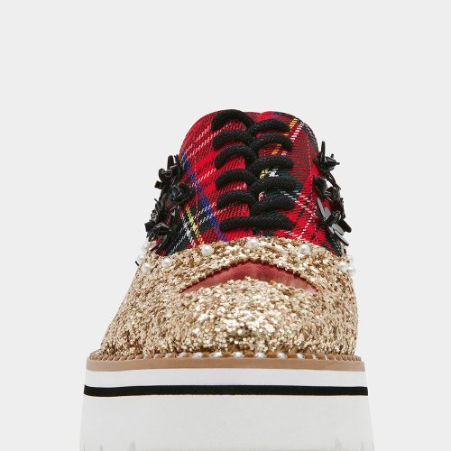 BETSEY JOHNSON SHOES SKYYLA RED PLAID MULTI FRONT