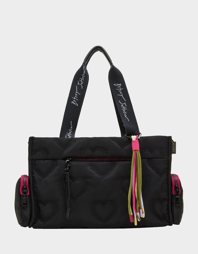 BUNGEE NYLON SATCHEL BLACK - HANDBAGS - Betsey Johnson