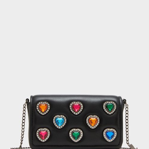 BJEWELED HEARTS CROSSBODY BLACK - HANDBAGS - Betsey Johnson